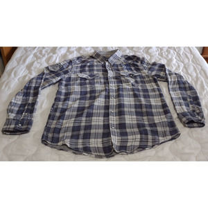 American Rag Cie Shirt Mens Large Snap Button Up Plaid 1968 1969 Patch Bowling